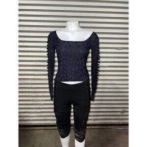 Linda Segal Vintage 90's top cut out down the sleeve black circle print